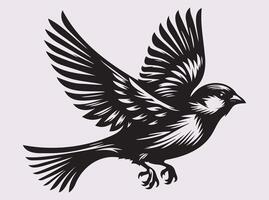 Black Sparrow Silhouette Flying or Sitting, Perfect for Artistic Creations vector