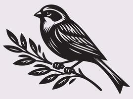 Perched Black Sparrow Silhouette, Small Bird Art for Nature Lovers vector