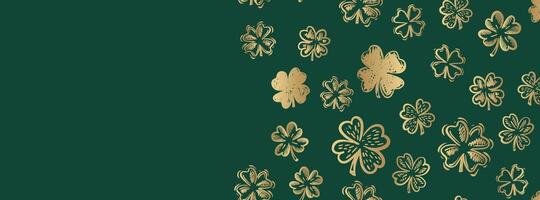 Clover pattern on green, Patricks Day, hand drawn illustrations vector