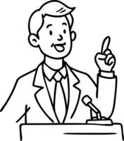 Illustration Cartoon Speaker Giving Speech at Podium for Business Presentation vector
