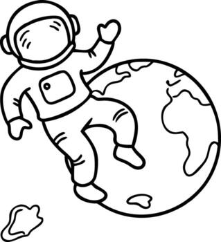 Illustration Astronaut Floating Earth Outer Space Design for Coloring Books vector