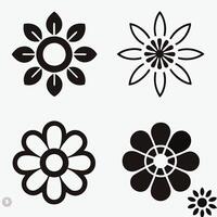 Simple Flower Icons Black And White Line Drawings Design. vector
