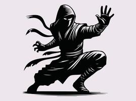 Powerful Black Color Ninja Silhouette for Action, Combat, and Japanese Warrior Enthusiasts vector
