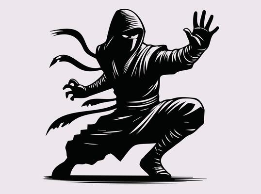 Powerful Black Color Ninja Silhouette for Action, Combat, and Japanese Warrior Enthusiasts