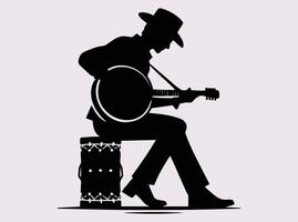 Black Color Silhouette of a Guitarist Strumming Strings on Stage vector