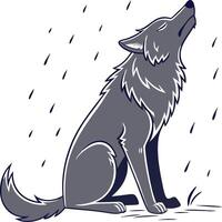 Howling Wolf in Rain Illustration for Tattoo and Design vector