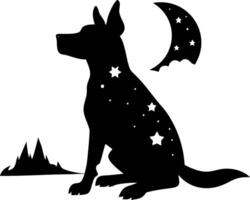 Astral Dog Silhouette with Stars and Moon for Tattoo and Design vector