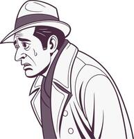 Retro Detective in Trench Coat and Fedora Sad Expression Illustration vector