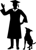 Graduate Silhouette with Cap and Gown Standing Next to a Dog for Educational Design vector