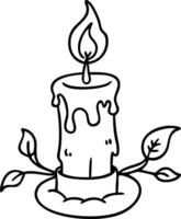 Hand Drawn Dripping Candle with Leaves for Coloring and Design vector