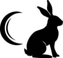 Silhouette of Rabbit Sitting by Crescent Moon for Creative Designs vector
