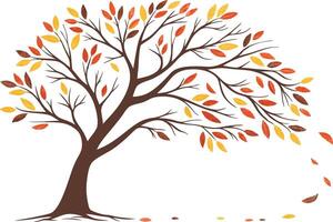 Autumn Tree with Falling Leaves Illustration for Art and Design vector