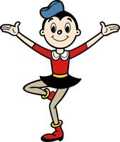 Cartoon Character in Playful Pose with Blue Hat and Red Outfit for Art Projects vector