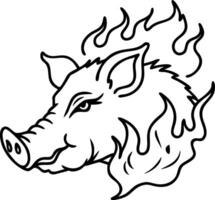 Fierce Boar Head with Flames Art for Tattoos and Design Projects vector