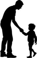 Silhouette of Parent Holding Child's Hand in Affectionate Gesture Art vector