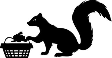 Silhouette Squirrel With Basket Nut Cartoony Design for Clipart and Craft Projects vector