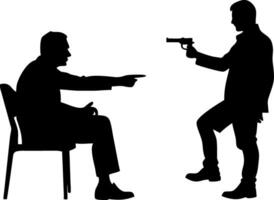 Silhouette Confrontation with Armed Man and Seated Figure Illustration for Crime Themes vector
