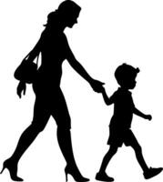 Silhouette Mother Walking with Child Hand in Hand Bonding Family vector