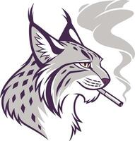 Smoking Lynx Art with Bold Expression Ideal for Tattoo or Design Projects vector