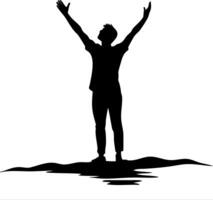 Silhouette of Man with Raised Arms Symbolizing Freedom and Triumph vector