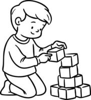Child Playing with Building Blocks Illustration for Education and Coloring vector
