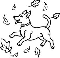 Playful Dog with Falling Leaves Illustration for Art and Design vector