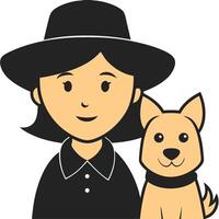 Illustration Woman with Hat and Dog Simplistic Design for Apps and Prints vector