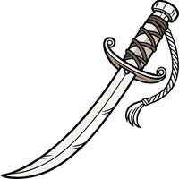 Intricate Art of Curved Sword with Decorative Hilt for Tattoo or Coloring Design vector