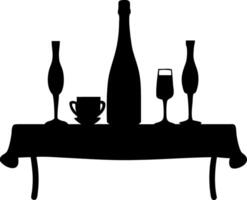 Elegant Table Setting Silhouette With Wine Glasses and Bottle for Event Decor vector