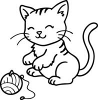 Cute Kitten Playing with Yarn Outline for Coloring Books and Pet Designs vector