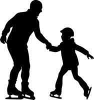 Silhouette of Parent and Child Ice Skating Holding Hands Illustration vector