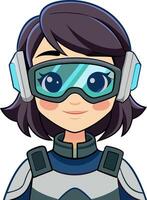 Cartoon Girl in Futuristic Helmet with Goggles Avatar for Gaming and Animation Projects vector