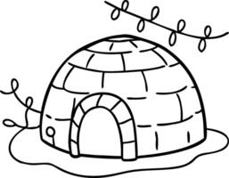 Igloo Illustration with Winter String Lights for Decoration and Coloring vector