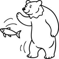 Cartoon Bear and Fish Interaction for Coloring Books and Tattoo Design vector