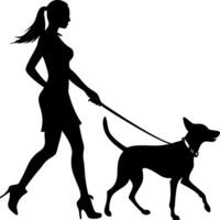 Silhouette Woman Walking Dog Illustration for Design and Decorative Uses vector
