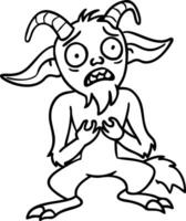 Cartoon Goat Creature In Surprised Pose for Tattoo and Coloring Book Design vector
