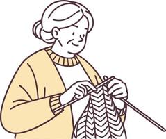 Elderly Woman Crocheting Relaxed Hobby Art for Crafting Enthusiasts vector