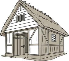Medieval Thatched Roof Barn Illustration for Educational and Design Use vector