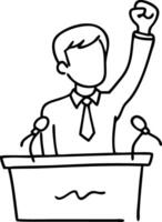 Inspirational Leadership Drawing Speaker at Podium with Raised Fist vector