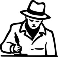 Detective in Fedora Hat Writingic Noir Design Illustration vector