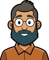 Cartoon Smiling Man with Beard and Glasses for Avatars and Graphics vector
