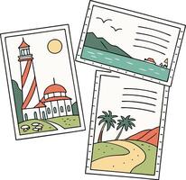Colorful Postcard with Beach Lighthouse and Palms for Travel Design vector