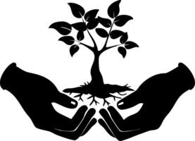 Hands Nurturing Tree Silhouette Environmental Conservation Art vector