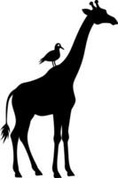 Silhouette of Giraffe with Bird on Back for Nature Illustrations and Wildlife Designs vector