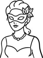Elegant Masquerade Woman Line Art for Coloring and Design Projects vector