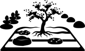 Zen Garden Silhouette with Bonsai Tree and Stones for Meditation and Relaxation Themes vector