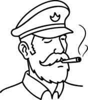 Vintage Sailor Portrait with Hat Beard and Cigar Line Art vector