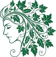 Nature Goddess Profile with Leafy Hair Illustration for Art and Design vector