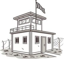 Guard Tower Illustration with Flag and Barbed Wire Usage and Symbolism vector
