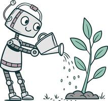 Robot Watering Plant Illustration for Technology and Nature Concepts vector